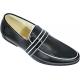 Fratelli Premium Black Perforated Leather With White Piping Loafer Shoes 9042-01